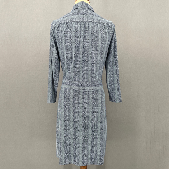 Elle Kai Blue Print Collared 3/4 Sleeve Belted Knee Length Sheath Size Small - Picture 7 of 12